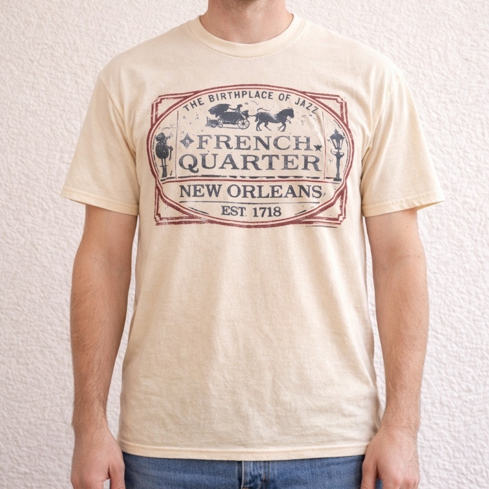✨ Vintage French Quarter New Orleans Jazz Graphic Tee Ivory‎ M ✨